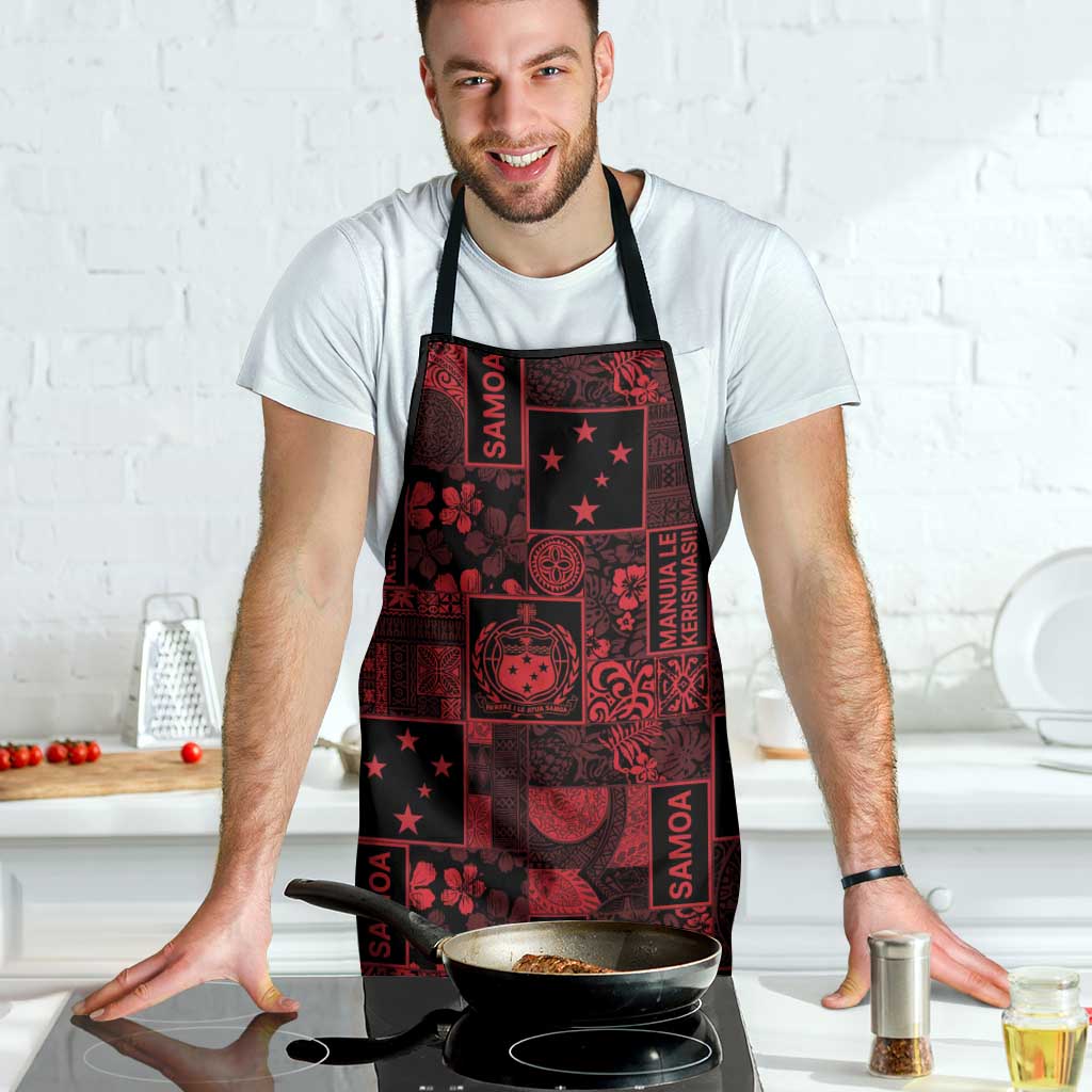 Dark Samoa Manuia Le Kerisimasi Apron Pacific Patchwork Xmas Vibes - Polynesian Pride