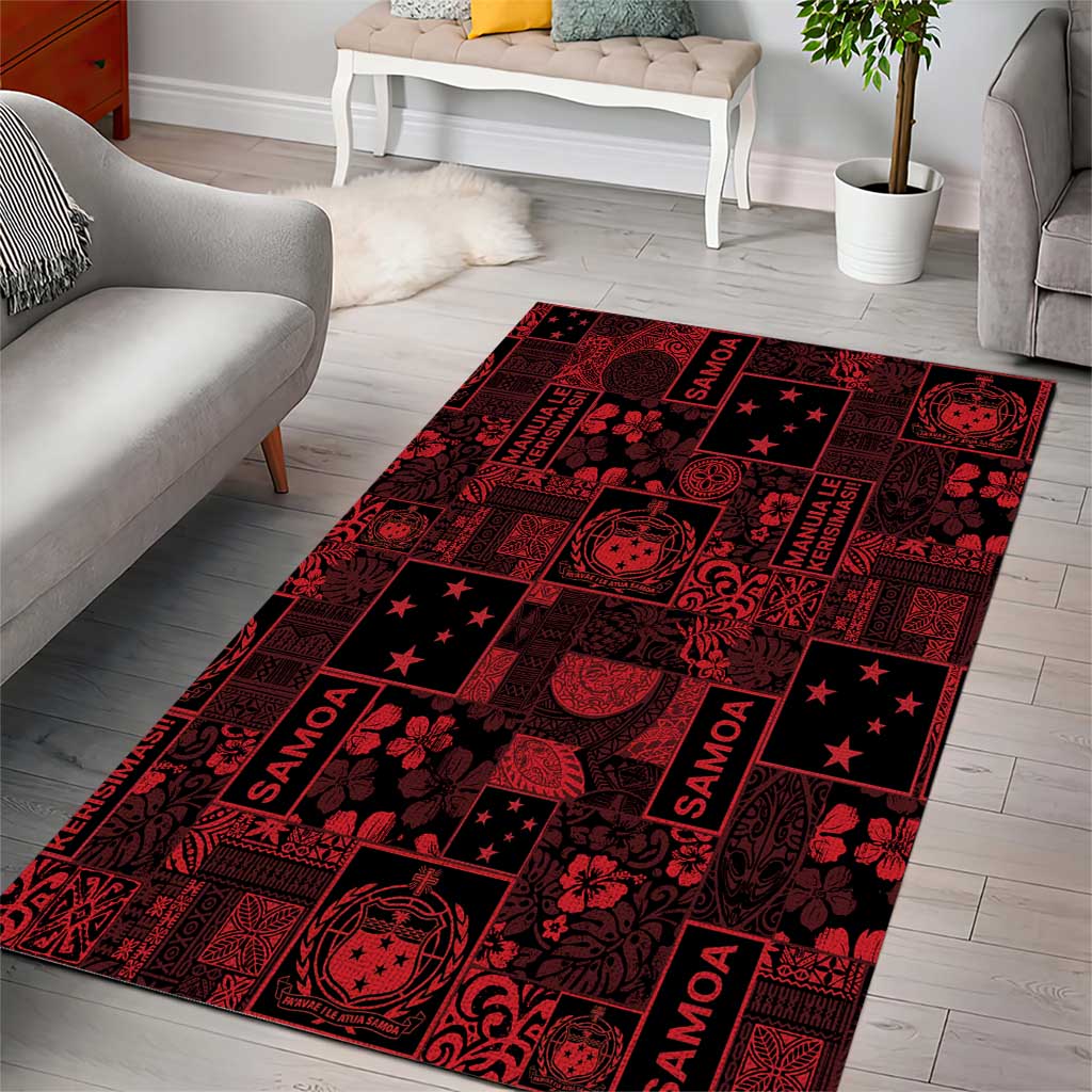 Dark Samoa Manuia Le Kerisimasi Area Rug Pacific Patchwork Xmas Vibes - Polynesian Pride
