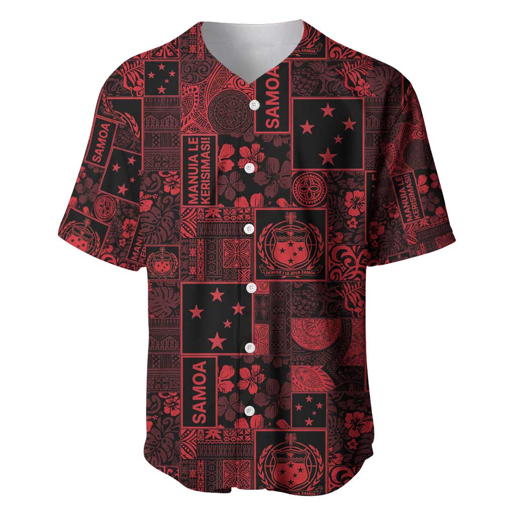 Dark Samoa Manuia Le Kerisimasi Baseball Jersey Pacific Patchwork Xmas Vibes - Polynesian Pride