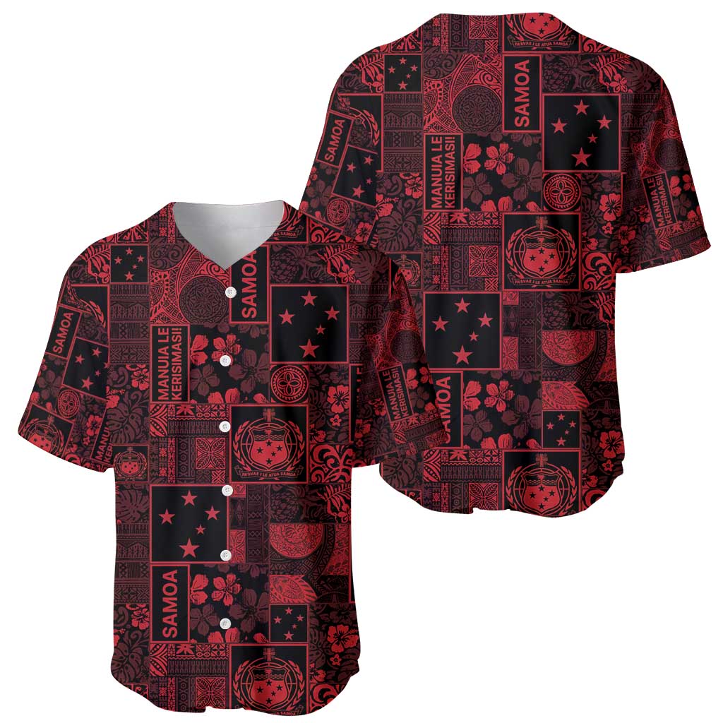 Dark Samoa Manuia Le Kerisimasi Baseball Jersey Pacific Patchwork Xmas Vibes - Polynesian Pride