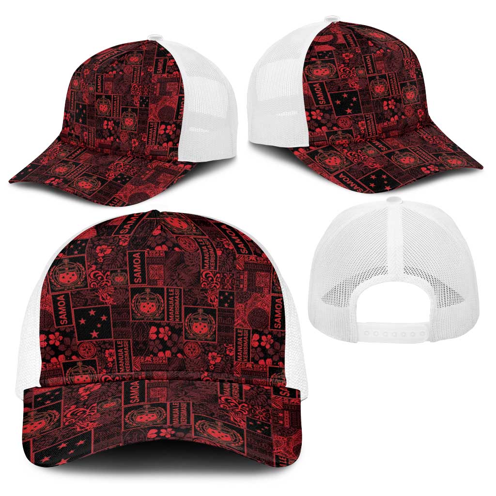 Dark Samoa Manuia Le Kerisimasi Baseball Net Cap Pacific Patchwork Xmas Vibes - Polynesian Pride