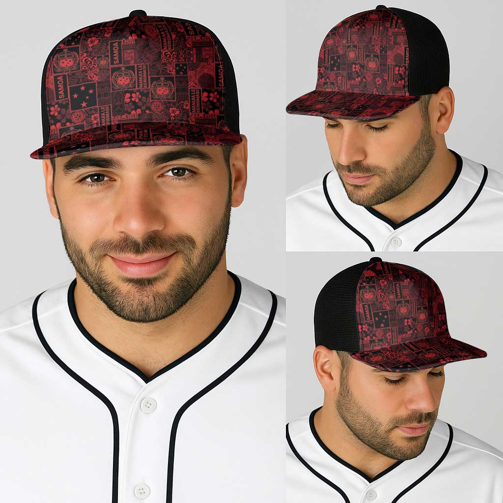 Dark Samoa Manuia Le Kerisimasi Baseball Net Cap Pacific Patchwork Xmas Vibes - Polynesian Pride