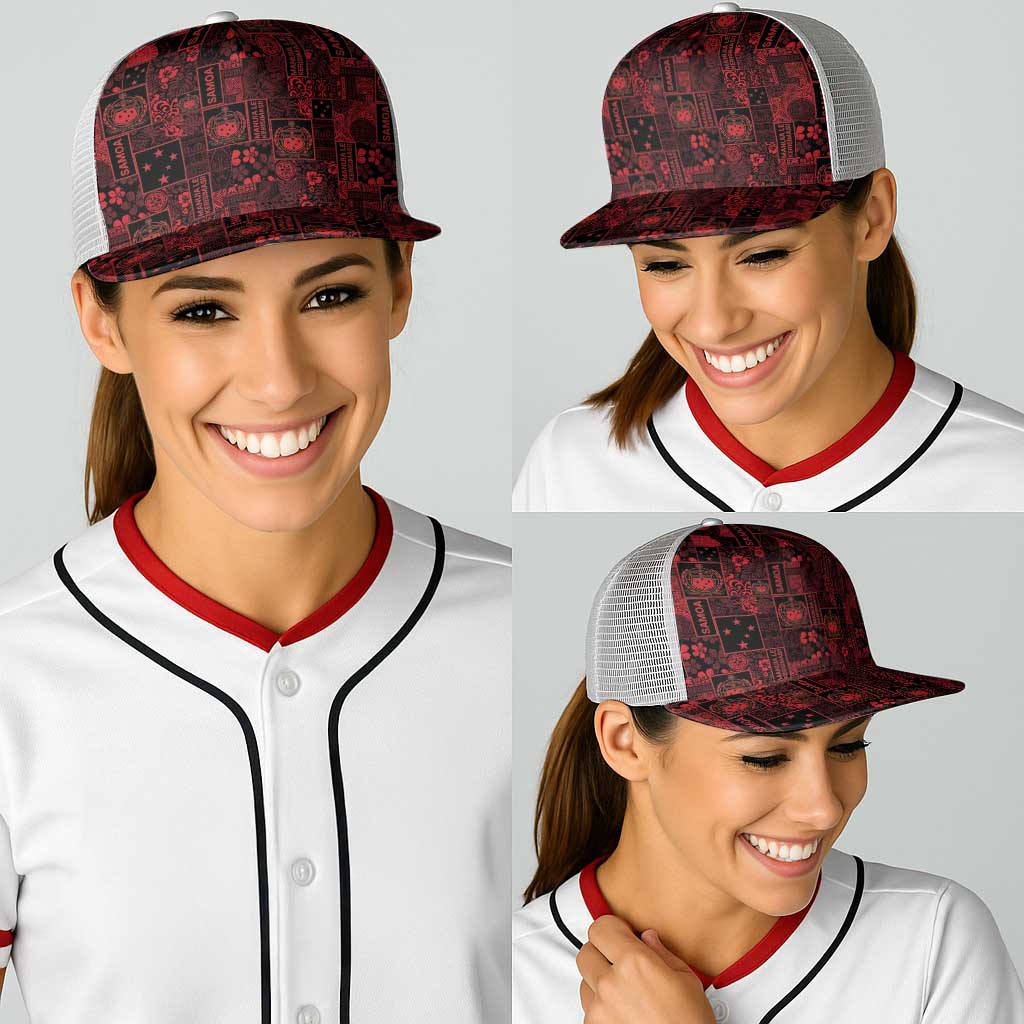 Dark Samoa Manuia Le Kerisimasi Baseball Net Cap Pacific Patchwork Xmas Vibes - Polynesian Pride