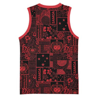 Dark Samoa Manuia Le Kerisimasi Basketball Jersey Pacific Patchwork Xmas Vibes - Polynesian Pride