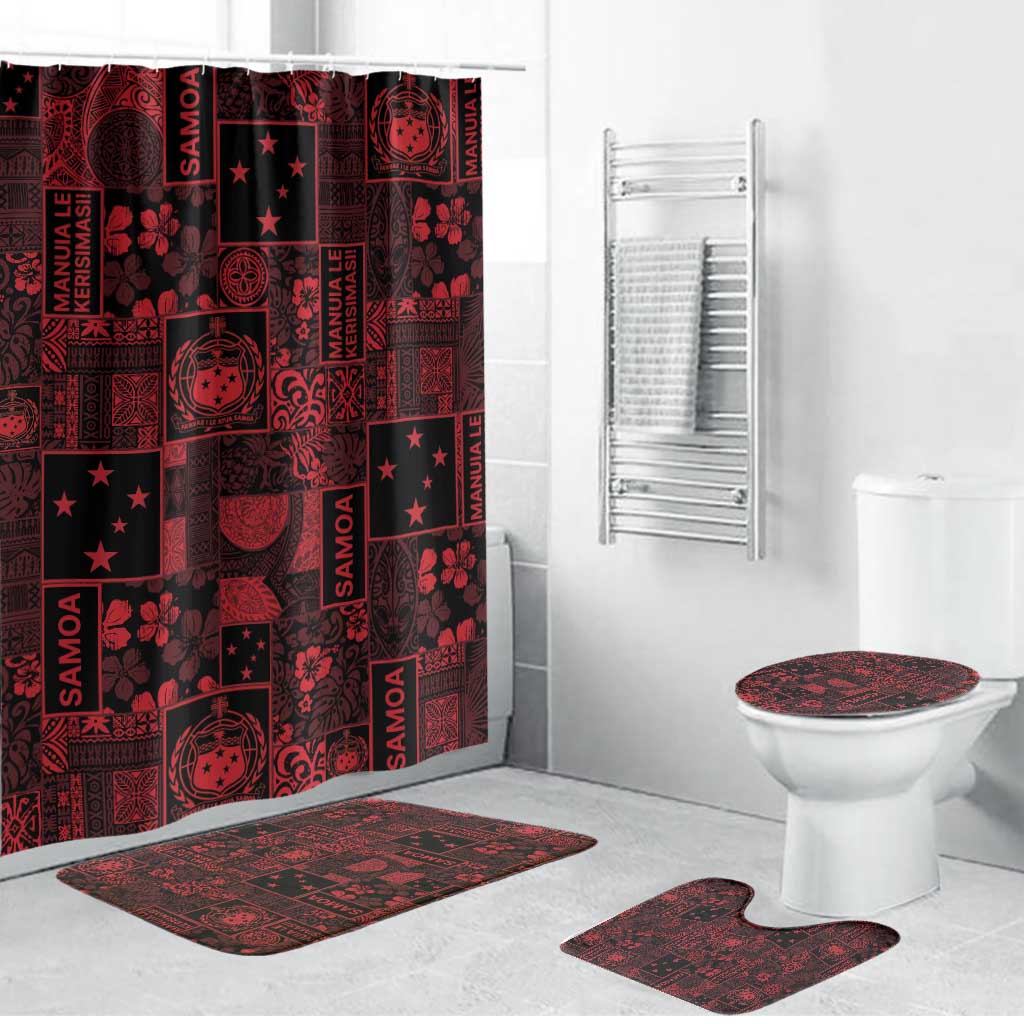 Dark Samoa Manuia Le Kerisimasi Bathroom Set Pacific Patchwork Xmas Vibes - Polynesian Pride