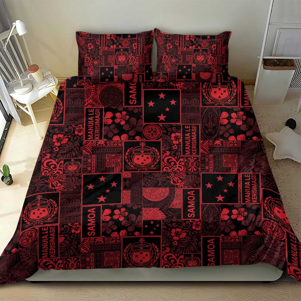 Dark Samoa Manuia Le Kerisimasi Bedding Set Pacific Patchwork Xmas Vibes - Polynesian Pride