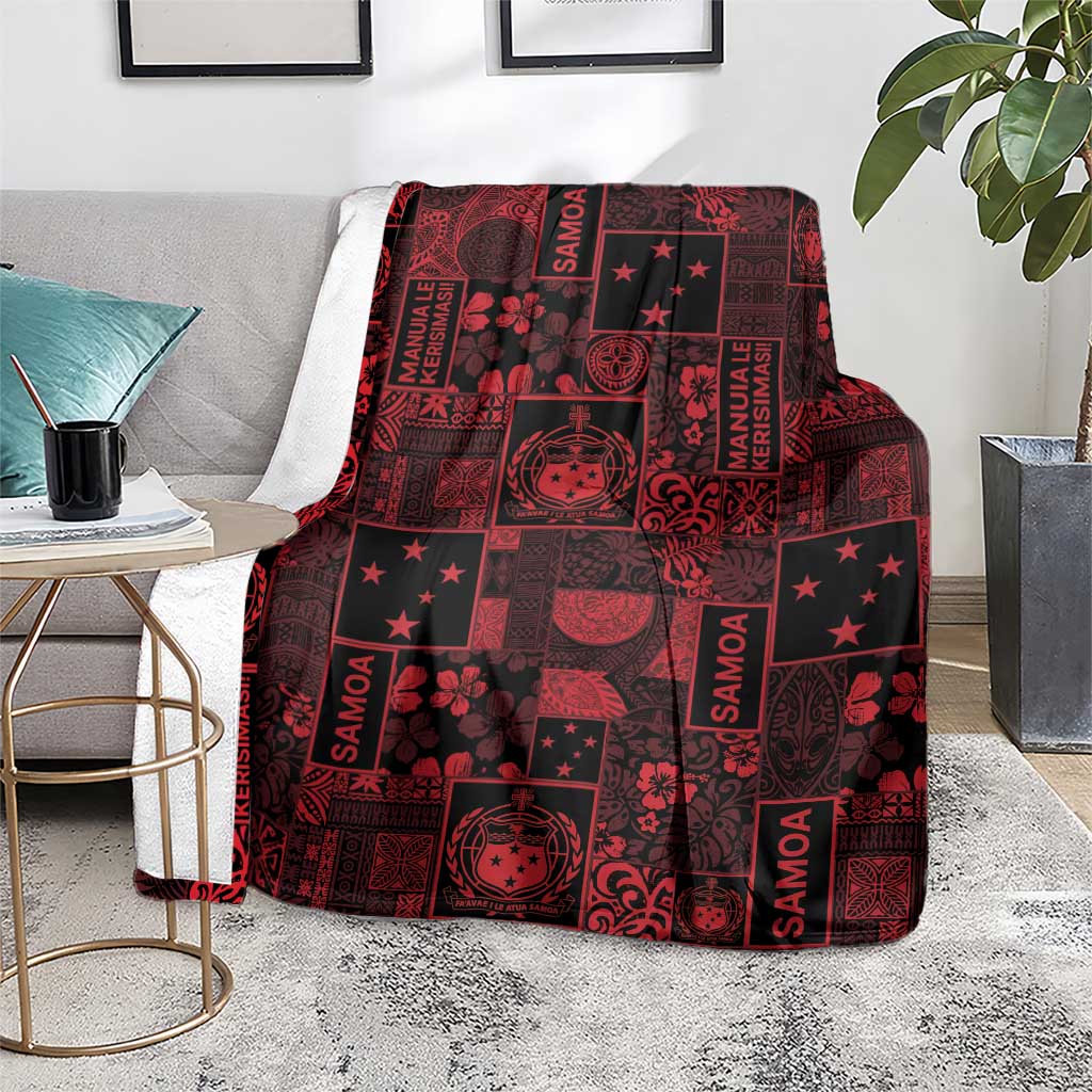 Dark Samoa Manuia Le Kerisimasi Blanket Pacific Patchwork Xmas Vibes - Polynesian Pride