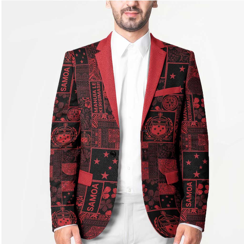 Dark Samoa Manuia Le Kerisimasi Blazer Pacific Patchwork Xmas Vibes - Polynesian Pride