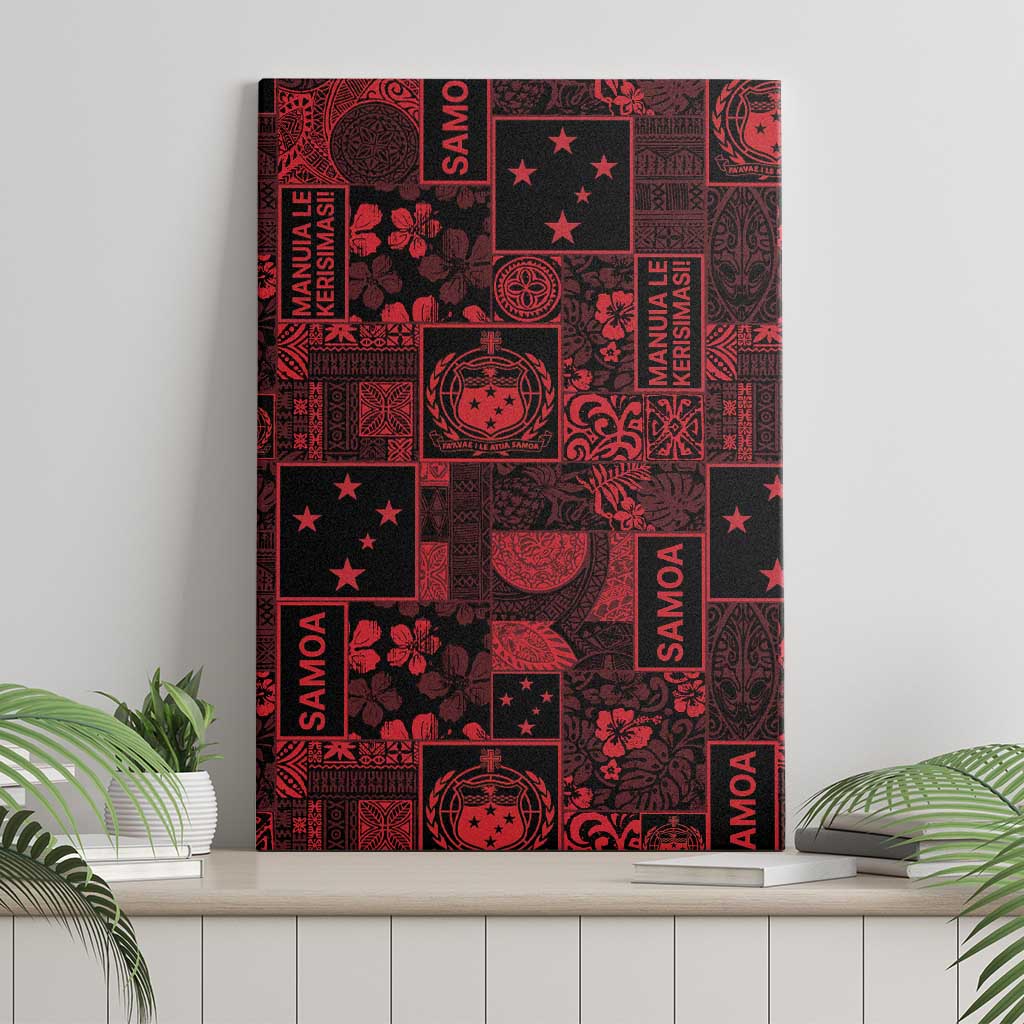 Dark Samoa Manuia Le Kerisimasi Canvas Wall Art Pacific Patchwork Xmas Vibes - Polynesian Pride