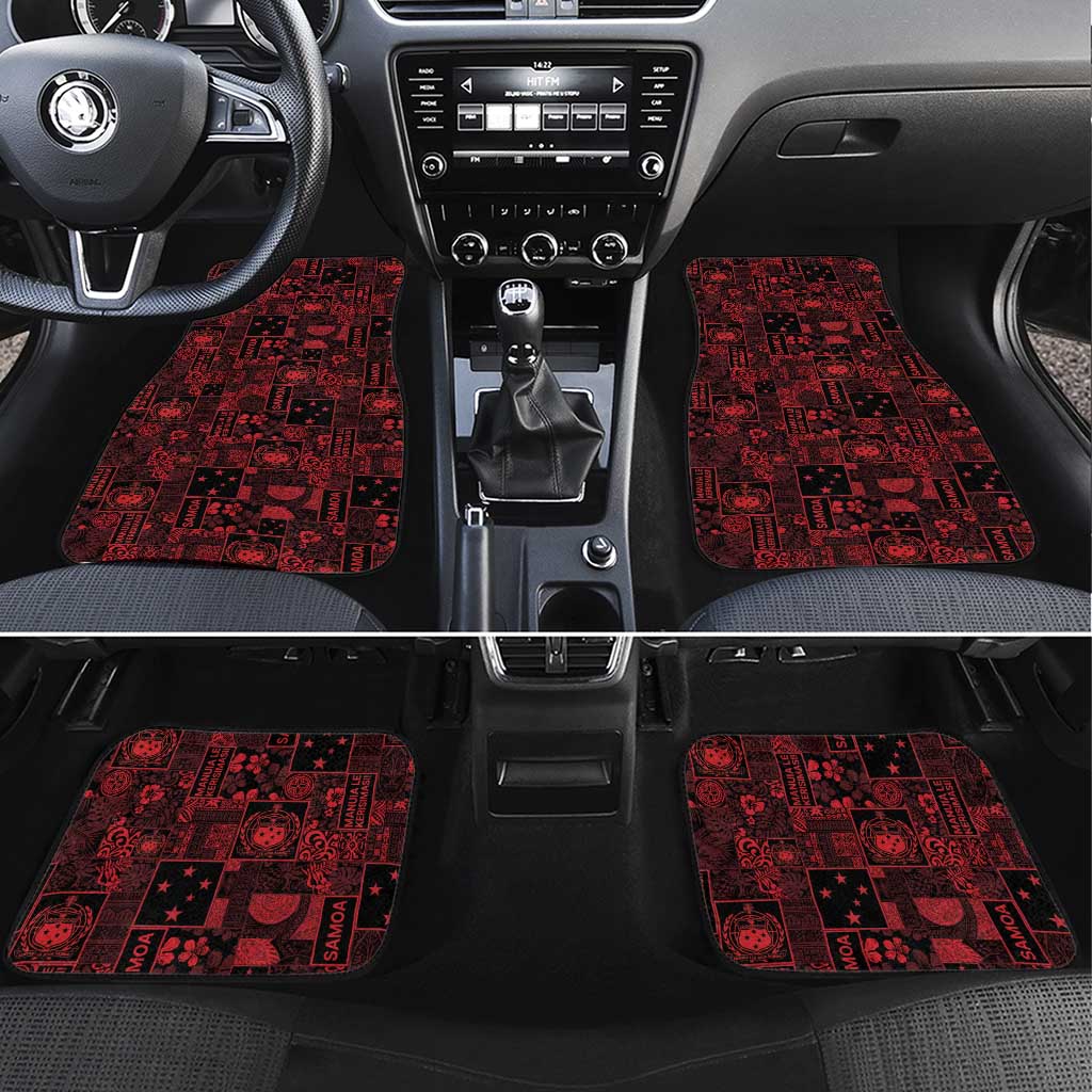 Dark Samoa Manuia Le Kerisimasi Car Mats Pacific Patchwork Xmas Vibes - Polynesian Pride