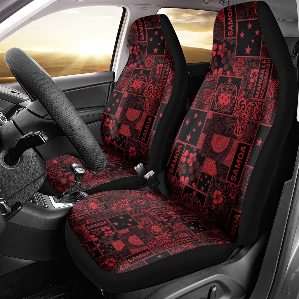 Dark Samoa Manuia Le Kerisimasi Car Seat Cover Pacific Patchwork Xmas Vibes - Polynesian Pride