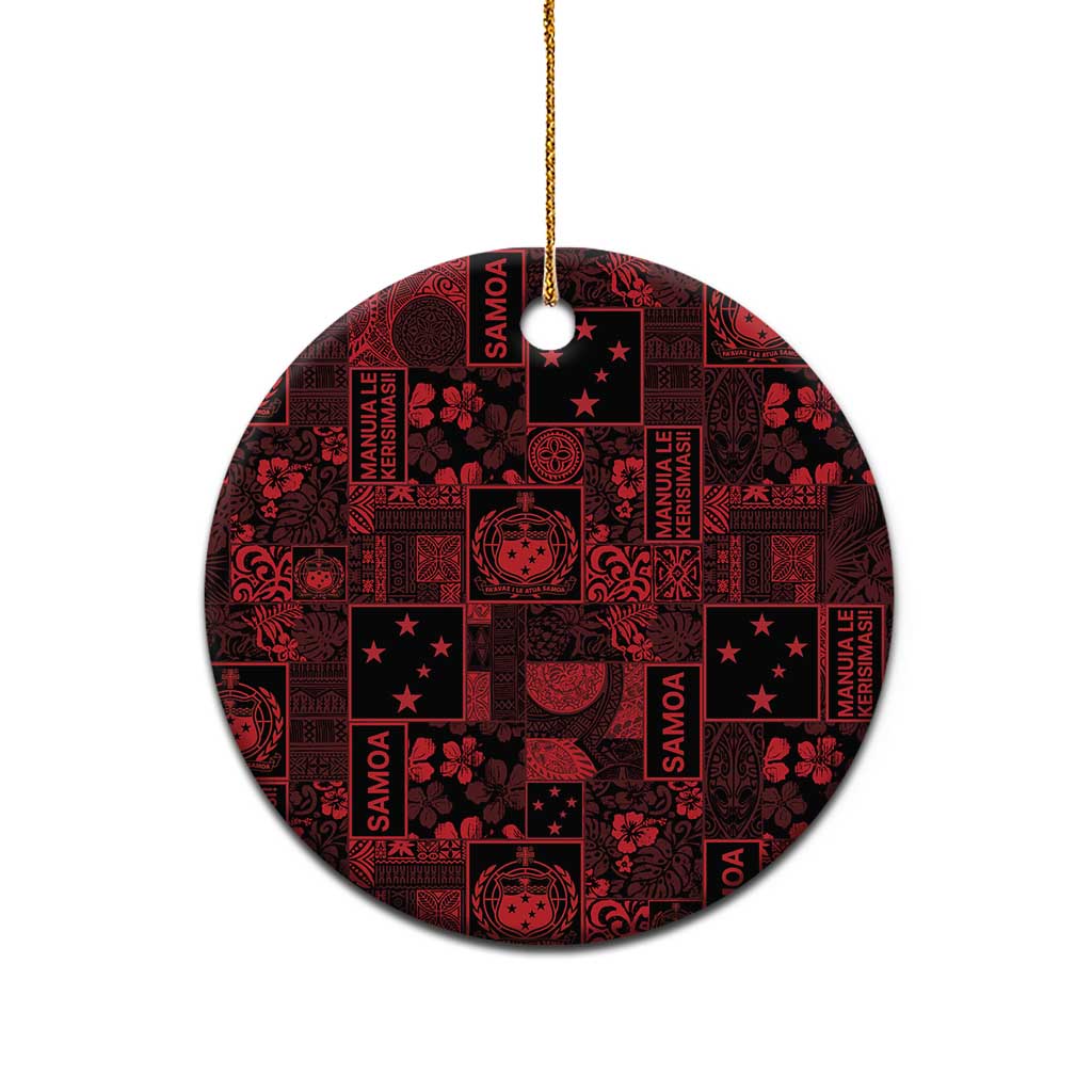 Dark Samoa Manuia Le Kerisimasi Ceramic Ornament Pacific Patchwork Xmas Vibes - Polynesian Pride