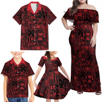 Dark Samoa Manuia Le Kerisimasi Family Matching Off Shoulder Maxi Dress and Hawaiian Shirt Pacific Patchwork Xmas Vibes - Polynesian Pride