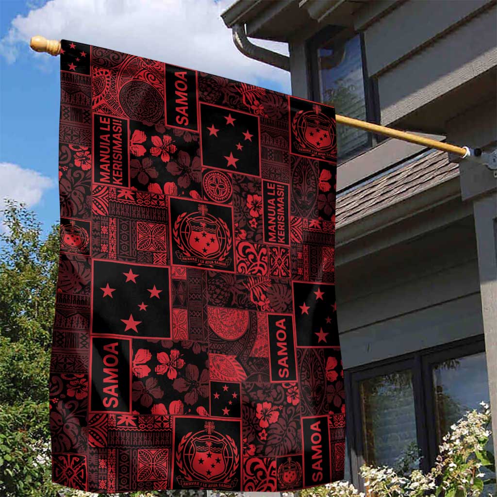 Dark Samoa Manuia Le Kerisimasi Garden Flag Pacific Patchwork Xmas Vibes - Polynesian Pride
