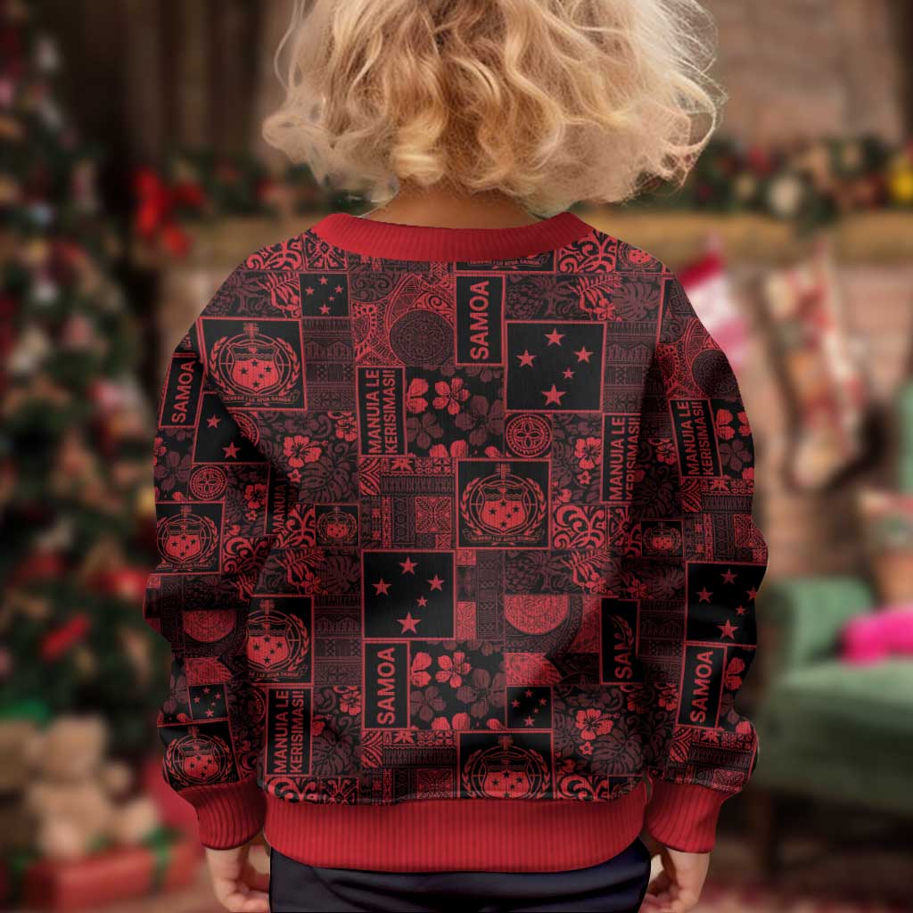 Dark Samoa Manuia Le Kerisimasi Kid Ugly Christmas Sweater Pacific Patchwork Xmas Vibes - Polynesian Pride