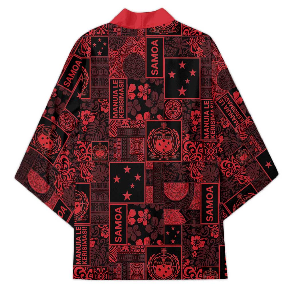 Dark Samoa Manuia Le Kerisimasi Kimono Pacific Patchwork Xmas Vibes - Polynesian Pride