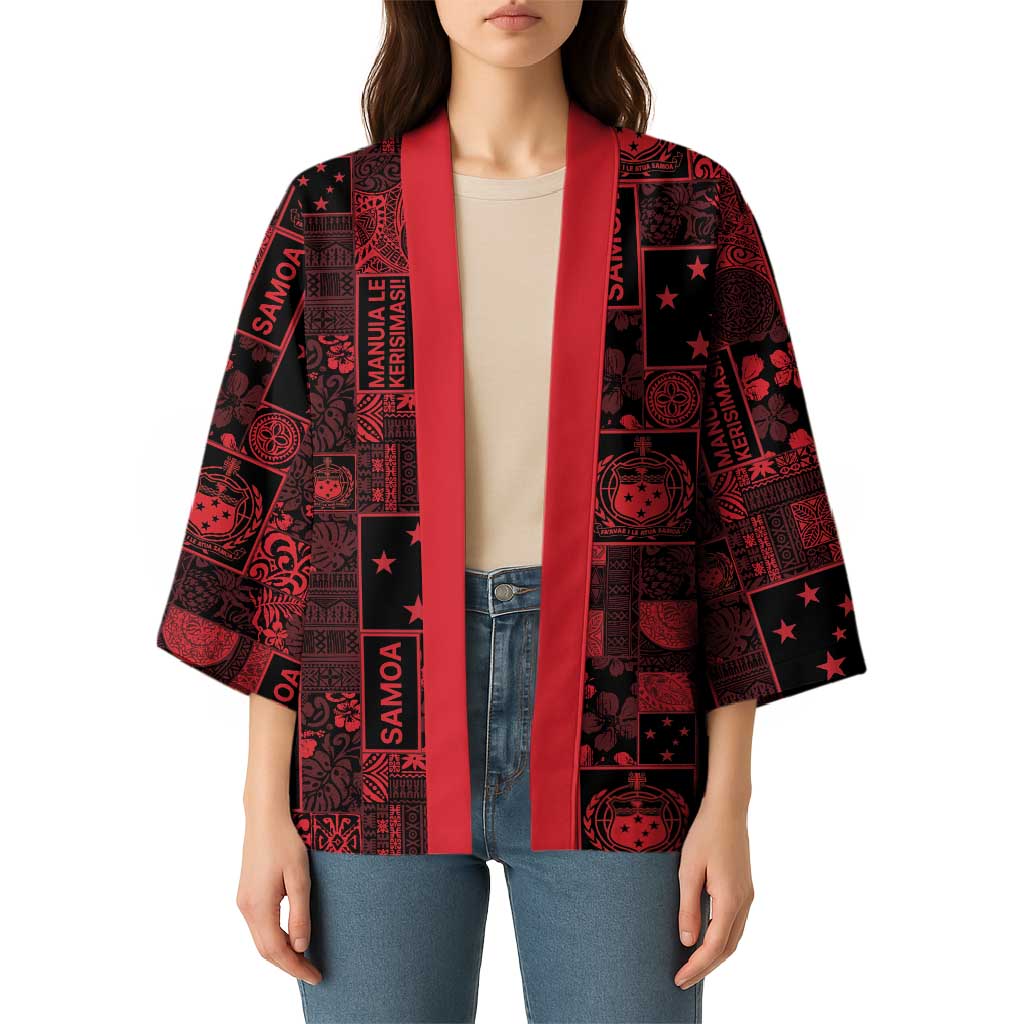 Dark Samoa Manuia Le Kerisimasi Kimono Pacific Patchwork Xmas Vibes - Polynesian Pride