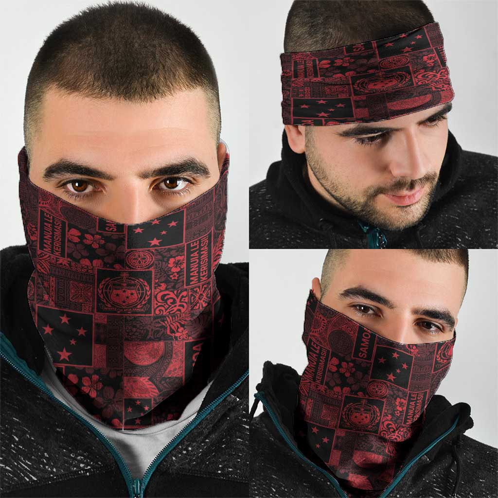 Dark Samoa Manuia Le Kerisimasi Neck Gaiter Pacific Patchwork Xmas Vibes - Polynesian Pride