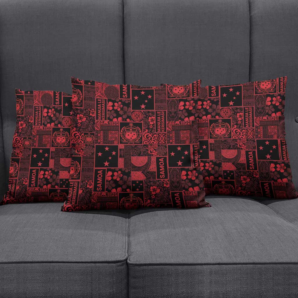 Dark Samoa Manuia Le Kerisimasi Pillow Cover Pacific Patchwork Xmas Vibes - Polynesian Pride