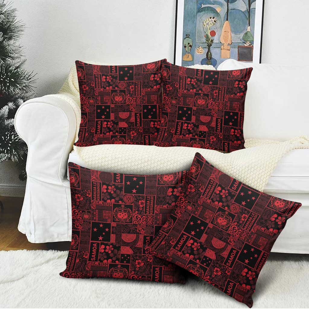 Dark Samoa Manuia Le Kerisimasi Pillow Cover Pacific Patchwork Xmas Vibes - Polynesian Pride