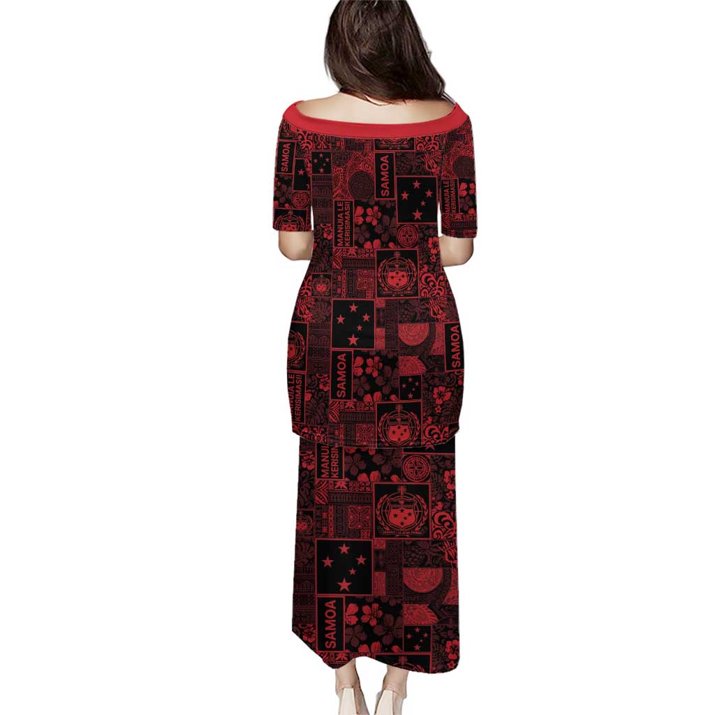 Dark Samoa Manuia Le Kerisimasi Puletasi Pacific Patchwork Xmas Vibes - Polynesian Pride