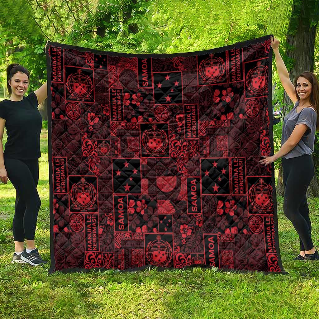 Dark Samoa Manuia Le Kerisimasi Quilt Pacific Patchwork Xmas Vibes - Polynesian Pride