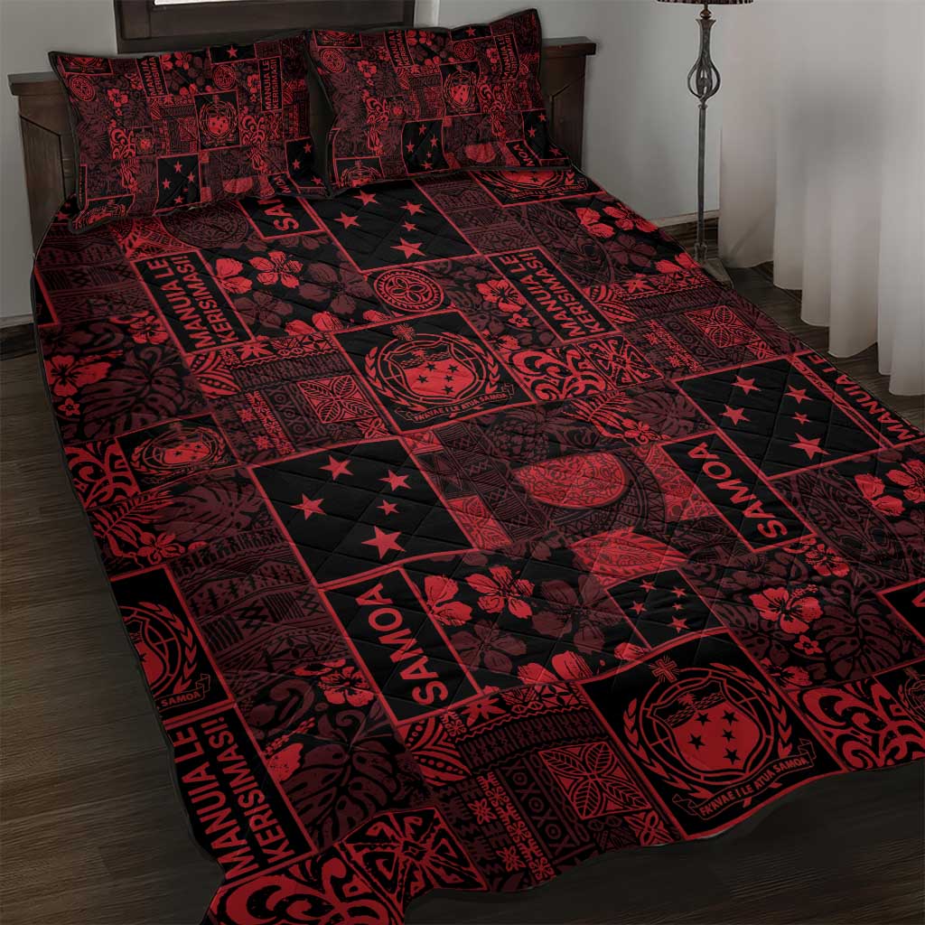 Dark Samoa Manuia Le Kerisimasi Quilt Bed Set Pacific Patchwork Xmas Vibes - Polynesian Pride