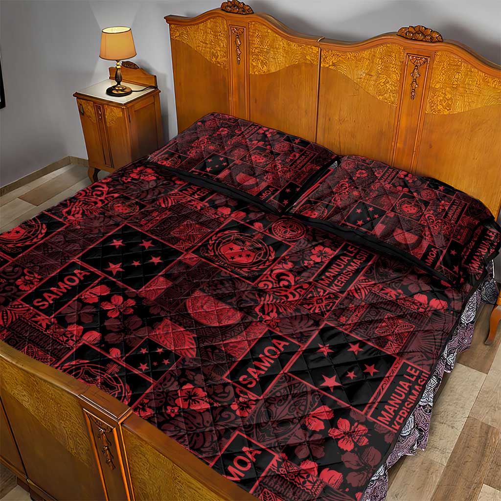 Dark Samoa Manuia Le Kerisimasi Quilt Bed Set Pacific Patchwork Xmas Vibes - Polynesian Pride
