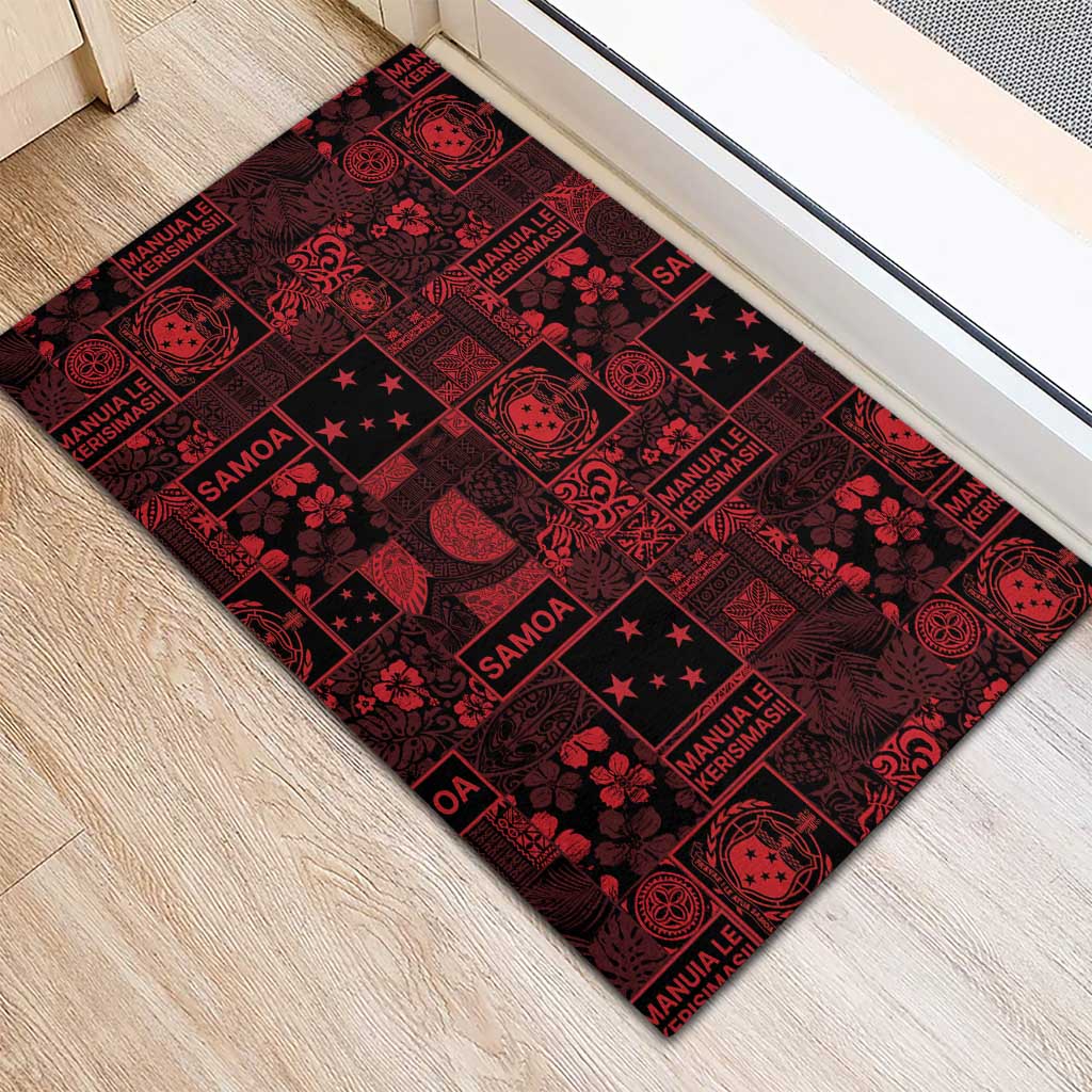 Dark Samoa Manuia Le Kerisimasi Rubber Doormat Pacific Patchwork Xmas Vibes - Polynesian Pride