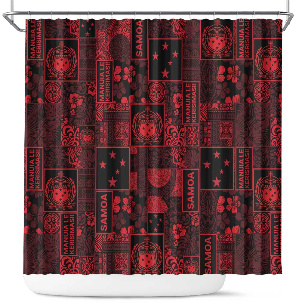 Dark Samoa Manuia Le Kerisimasi Shower Curtain Pacific Patchwork Xmas Vibes - Polynesian Pride