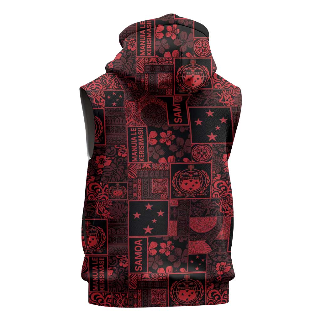 Dark Samoa Manuia Le Kerisimasi Sleeveless Hoodie Pacific Patchwork Xmas Vibes - Polynesian Pride