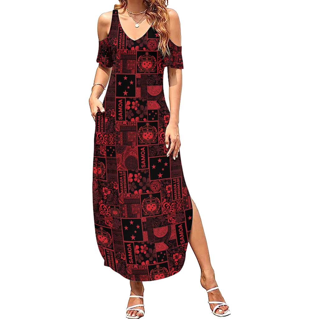 Dark Samoa Manuia Le Kerisimasi Summer Maxi Dress Pacific Patchwork Xmas Vibes - Polynesian Pride