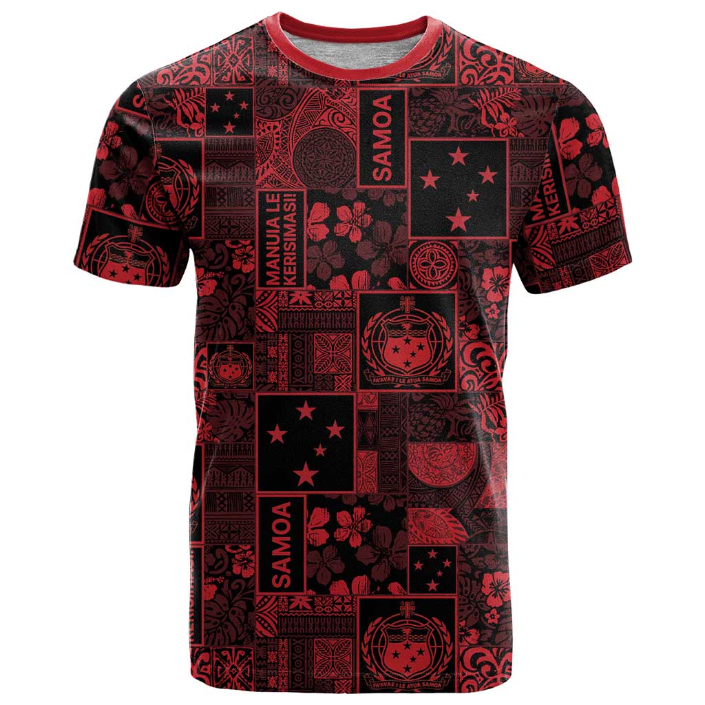 Dark Samoa Manuia Le Kerisimasi T Shirt Pacific Patchwork Xmas Vibes - Polynesian Pride