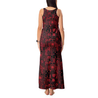 Dark Samoa Manuia Le Kerisimasi Tank Maxi Dress Pacific Patchwork Xmas Vibes - Polynesian Pride
