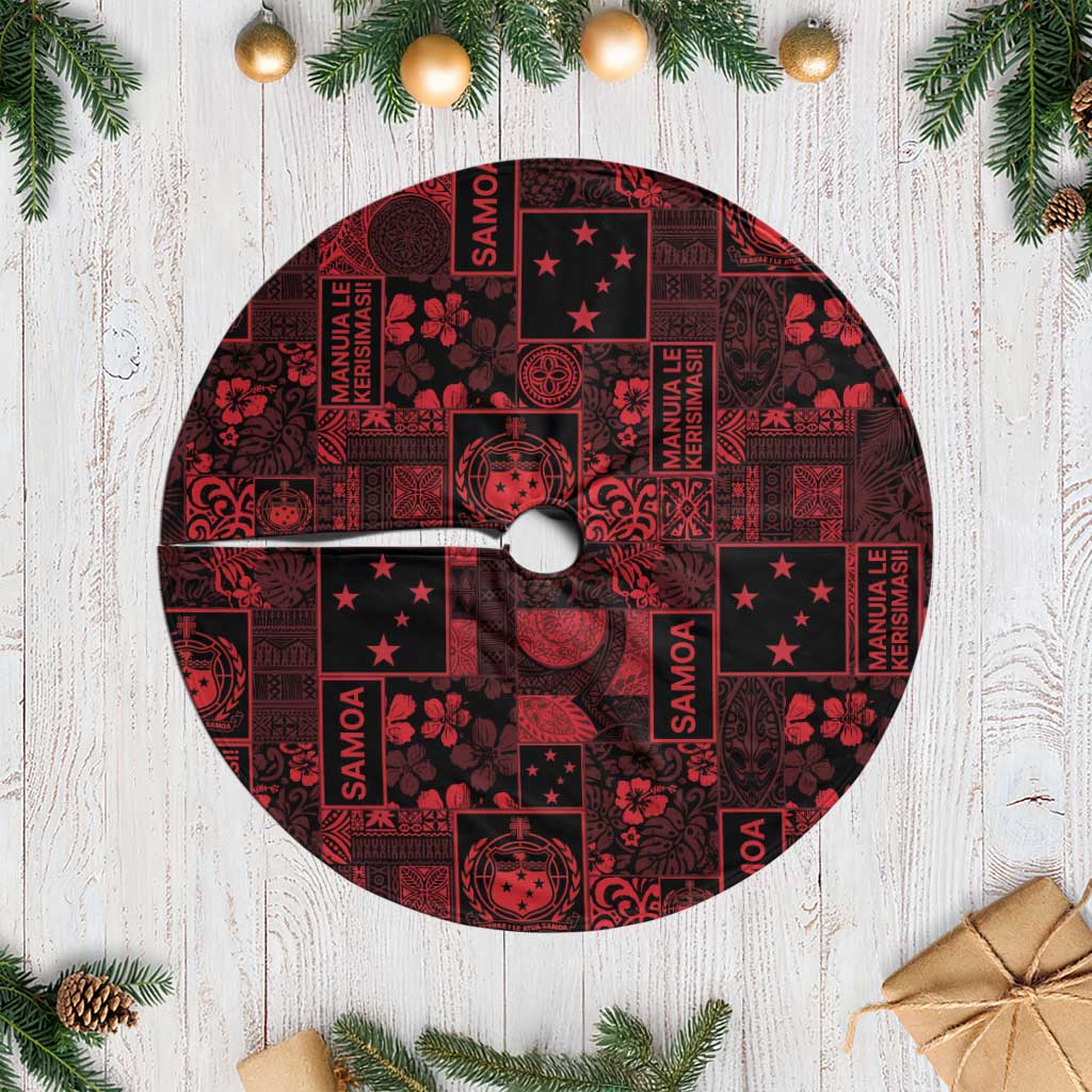 Dark Samoa Manuia Le Kerisimasi Tree Skirt Pacific Patchwork Xmas Vibes - Polynesian Pride