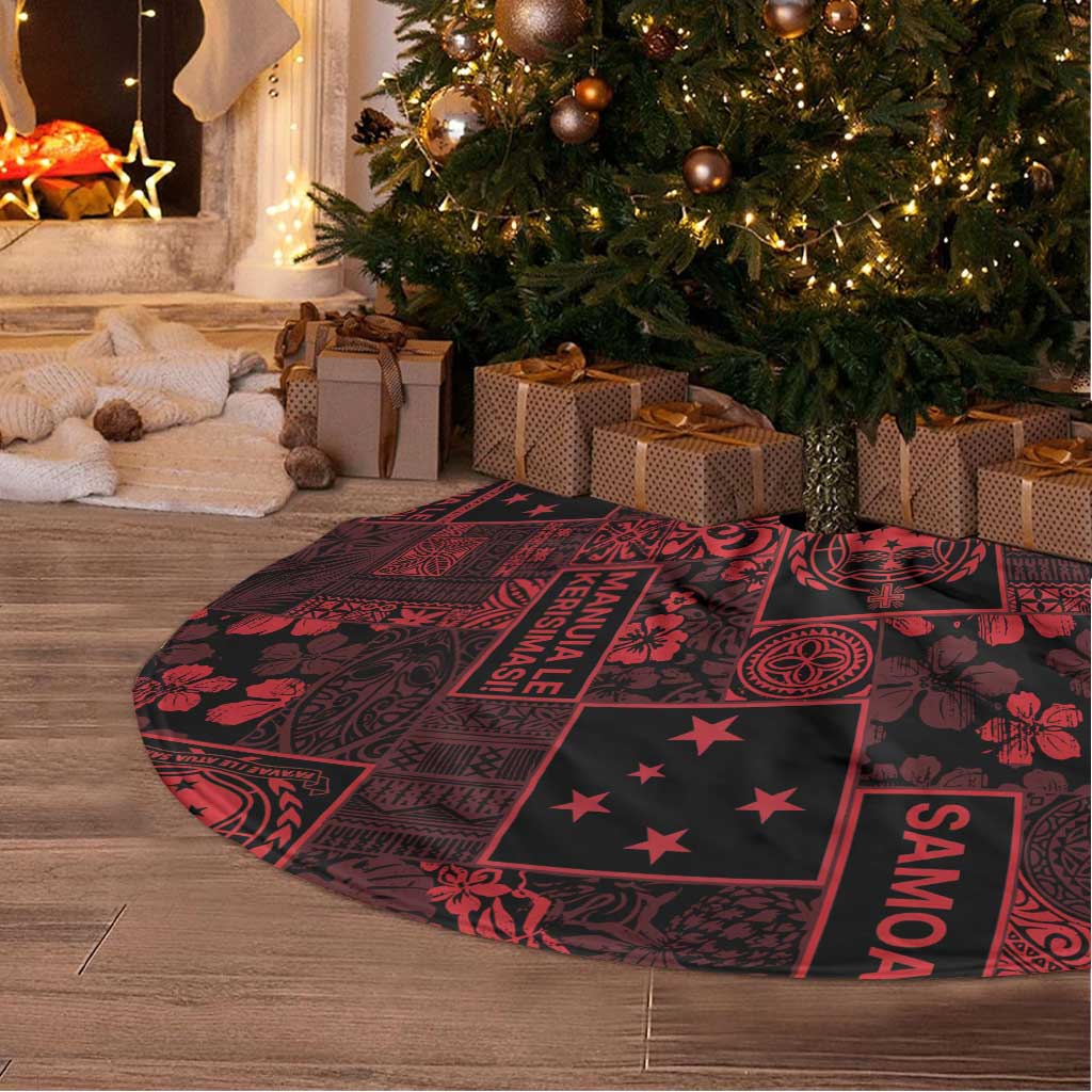 Dark Samoa Manuia Le Kerisimasi Tree Skirt Pacific Patchwork Xmas Vibes - Polynesian Pride