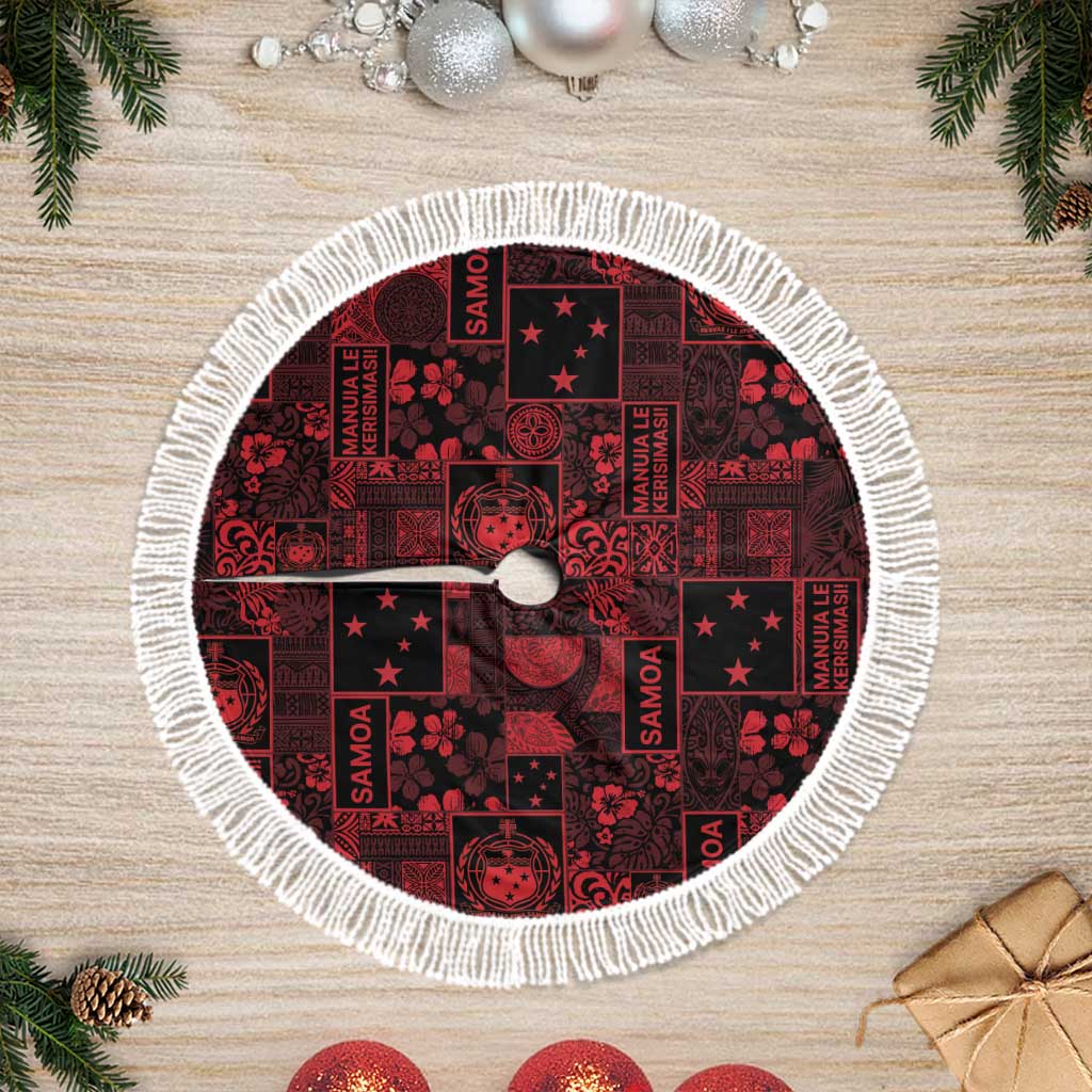 Dark Samoa Manuia Le Kerisimasi Tree Skirt Pacific Patchwork Xmas Vibes - Polynesian Pride