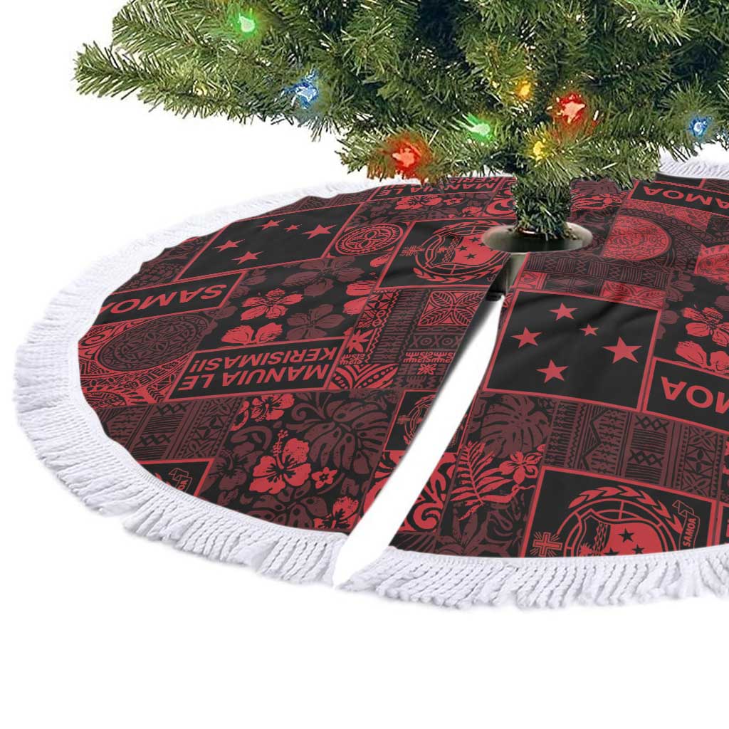 Dark Samoa Manuia Le Kerisimasi Tree Skirt Pacific Patchwork Xmas Vibes - Polynesian Pride