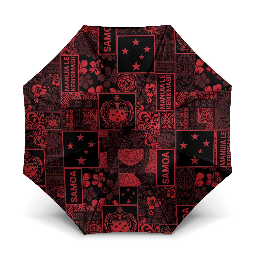 Dark Samoa Manuia Le Kerisimasi Umbrella Pacific Patchwork Xmas Vibes - Polynesian Pride