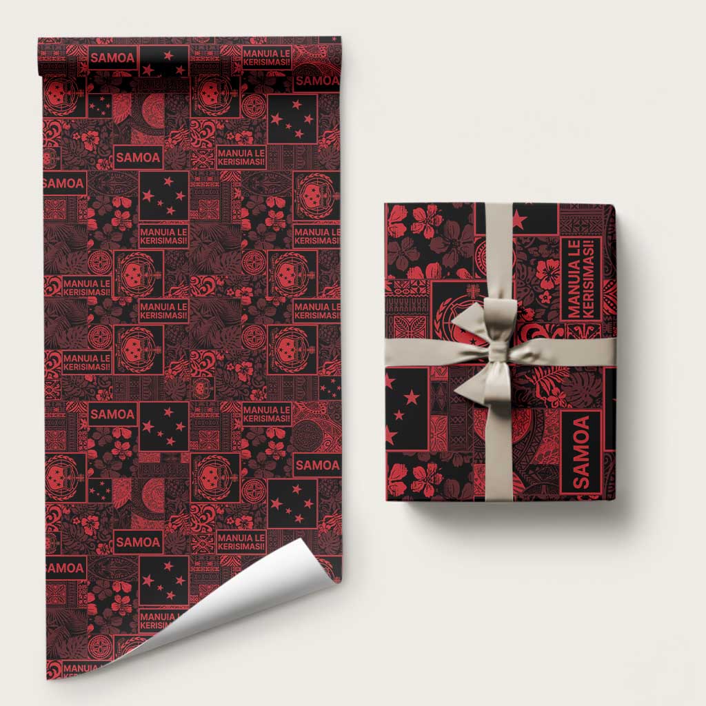 Dark Samoa Manuia Le Kerisimasi Wrapping Paper Pacific Patchwork Xmas Vibes - Polynesian Pride