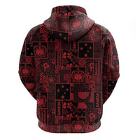 Dark Samoa Manuia Le Kerisimasi Zip Hoodie Pacific Patchwork Xmas Vibes - Polynesian Pride