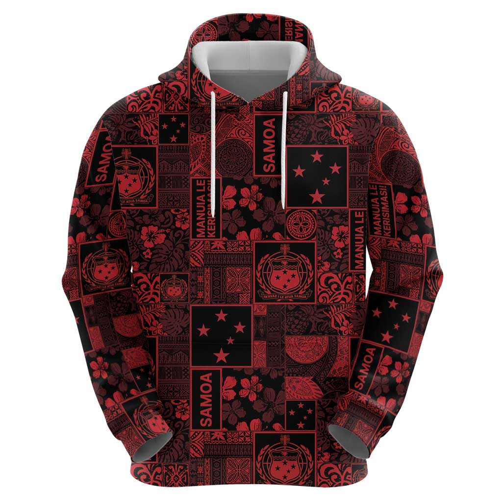 Dark Samoa Manuia Le Kerisimasi Zip Hoodie Pacific Patchwork Xmas Vibes - Polynesian Pride