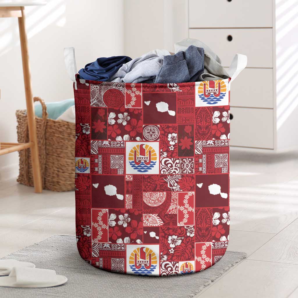 Tahiti Oaoa I Teie Noera Laundry Basket Pacific Patchwork Xmas Vibes - Polynesian Pride