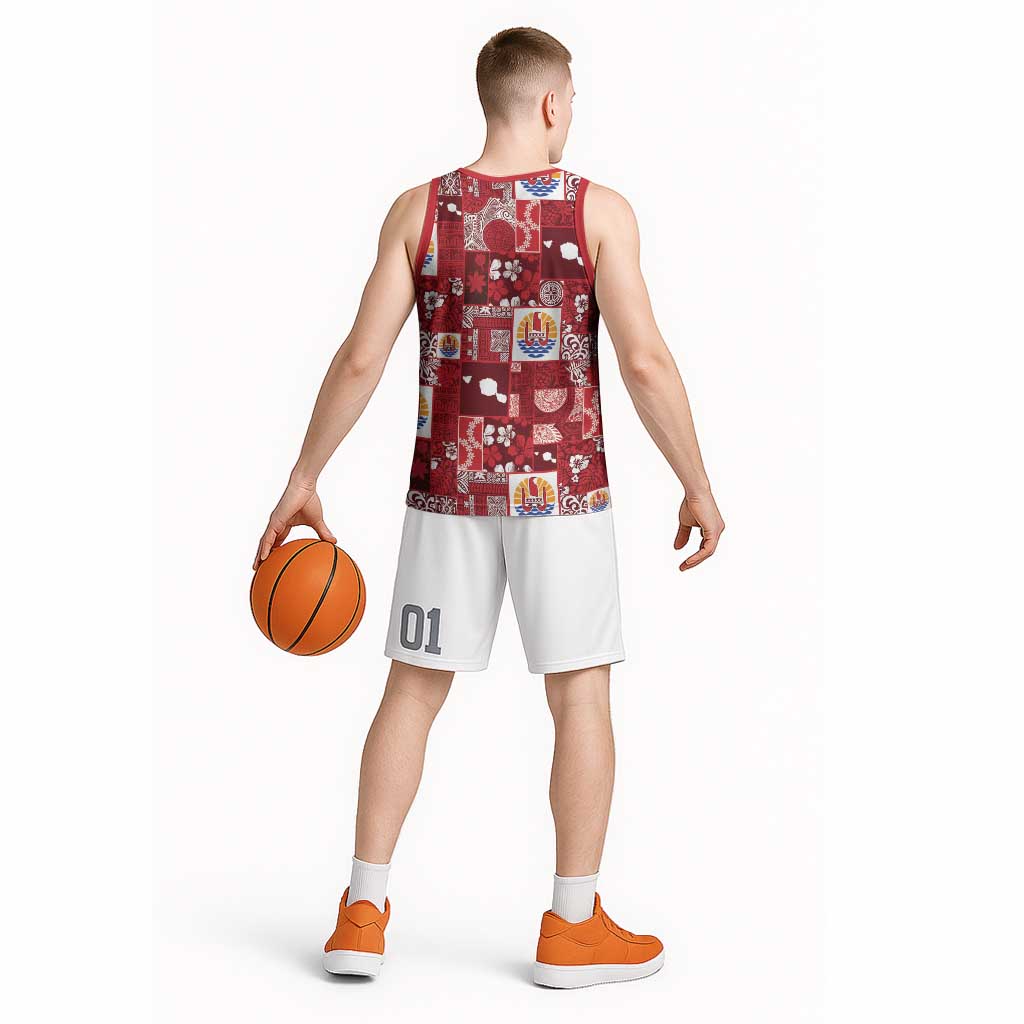 Tahiti Oaoa I Teie Noera Basketball Jersey Pacific Patchwork Xmas Vibes - Polynesian Pride