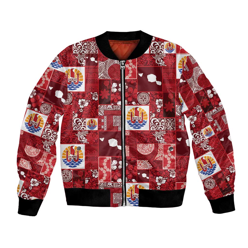 Tahiti Oaoa I Teie Noera Bomber Jacket Pacific Patchwork Xmas Vibes - Polynesian Pride
