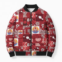 Tahiti Oaoa I Teie Noera Bomber Puffer Jacket Pacific Patchwork Xmas Vibes - Polynesian Pride