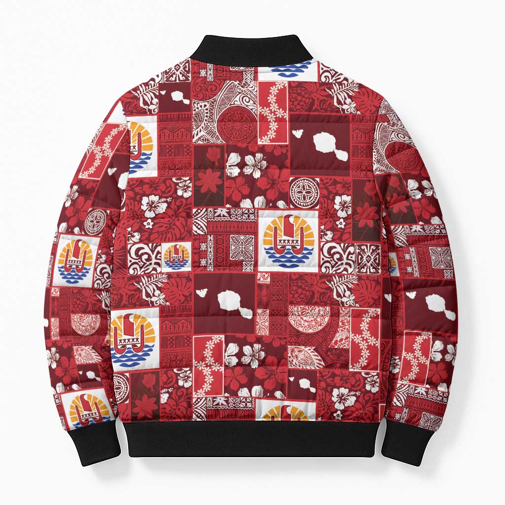 Tahiti Oaoa I Teie Noera Bomber Puffer Jacket Pacific Patchwork Xmas Vibes - Polynesian Pride