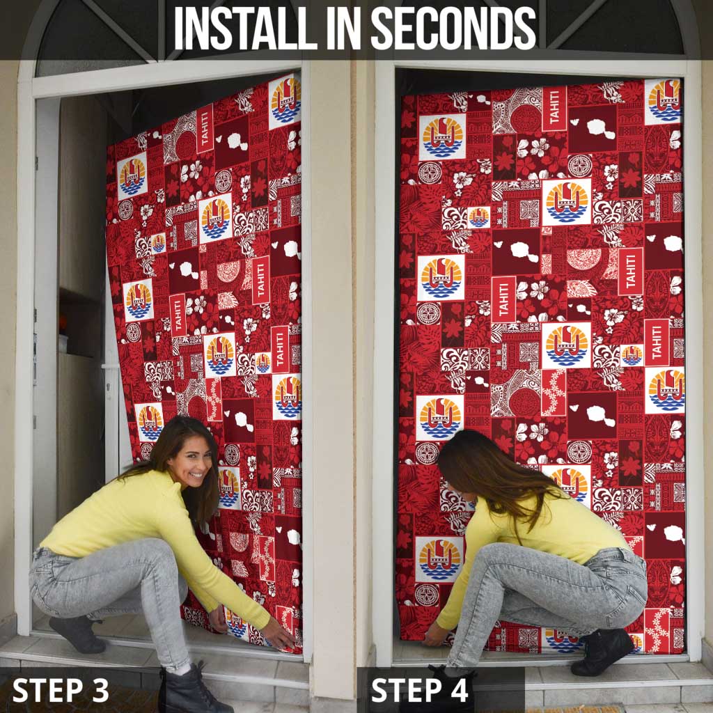 Tahiti Oaoa I Teie Noera Door Cover Pacific Patchwork Xmas Vibes - Polynesian Pride