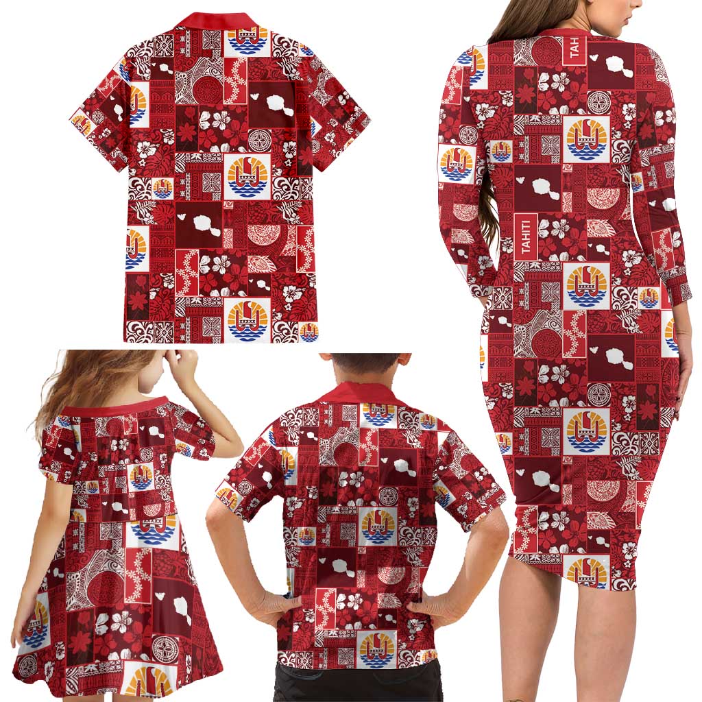 Tahiti Oaoa I Teie Noera Family Matching Long Sleeve Bodycon Dress and Hawaiian Shirt Pacific Patchwork Xmas Vibes - Polynesian Pride