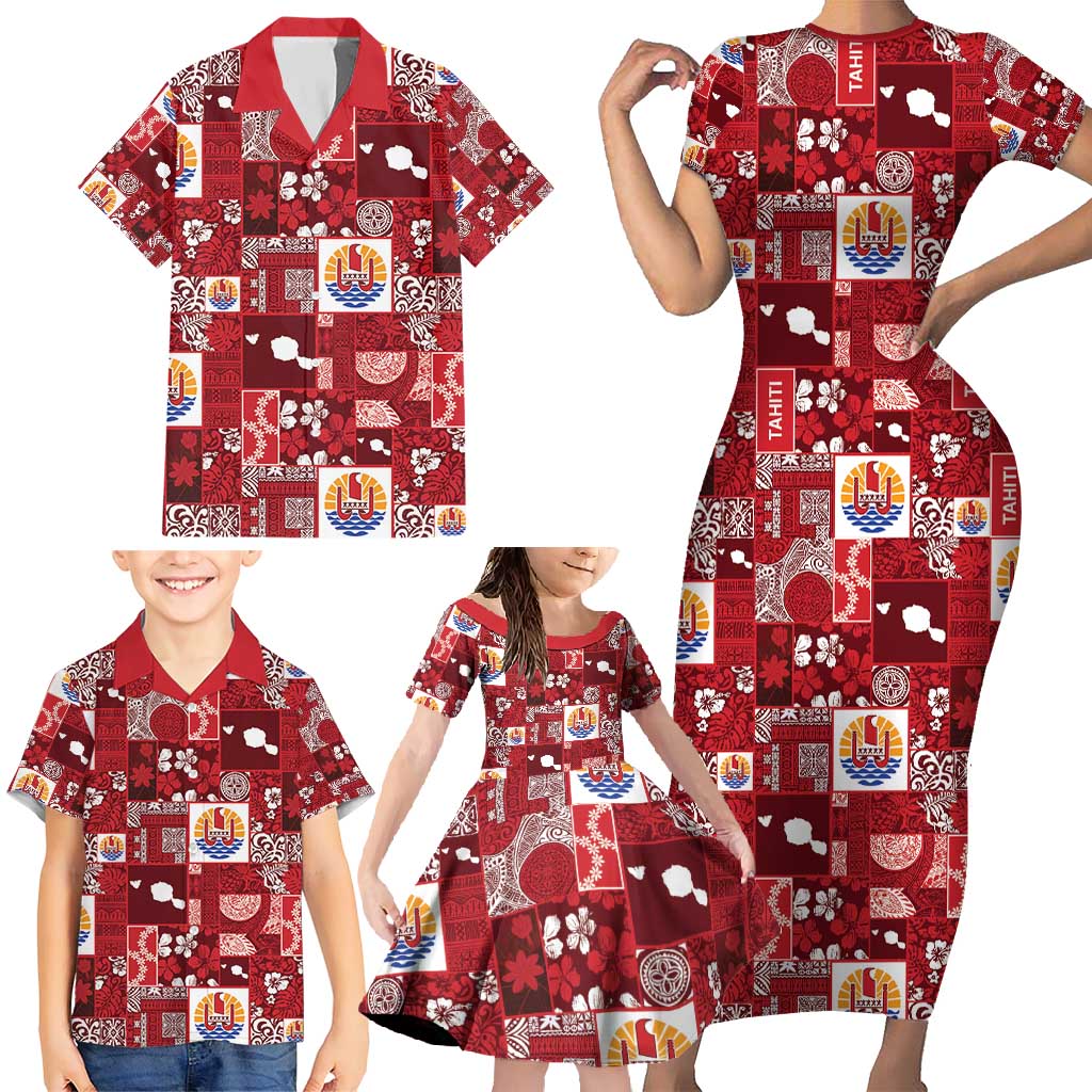Tahiti Oaoa I Teie Noera Family Matching Short Sleeve Bodycon Dress and Hawaiian Shirt Pacific Patchwork Xmas Vibes - Polynesian Pride